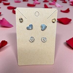 3 pair of stud earrings - Silver and Gold Tone - push backs